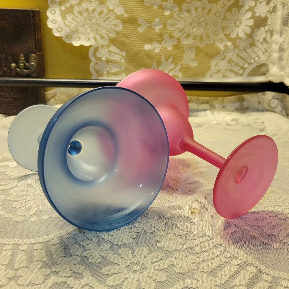 2 Vtg Margarita Glasses 1 Pink 1 Blue Libbey Party